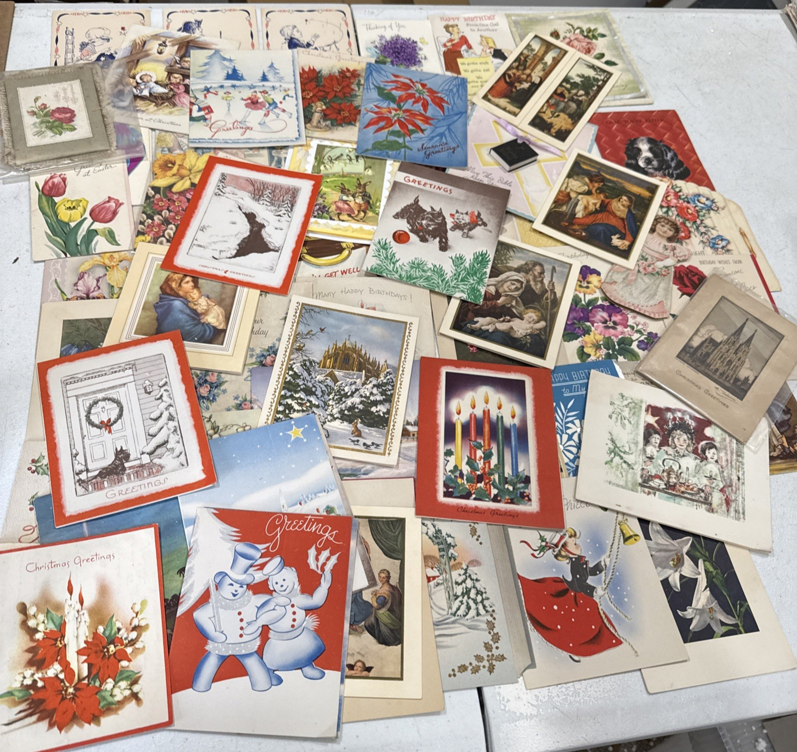 Lot of 60+ Antique & VIntage Holiday Birthday Get Well Cards C1950s 60s & Later