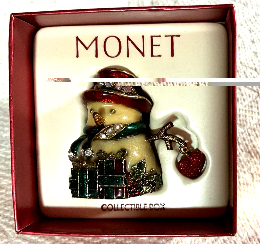 Monet Christmas Snowman  Trinket Box NIB