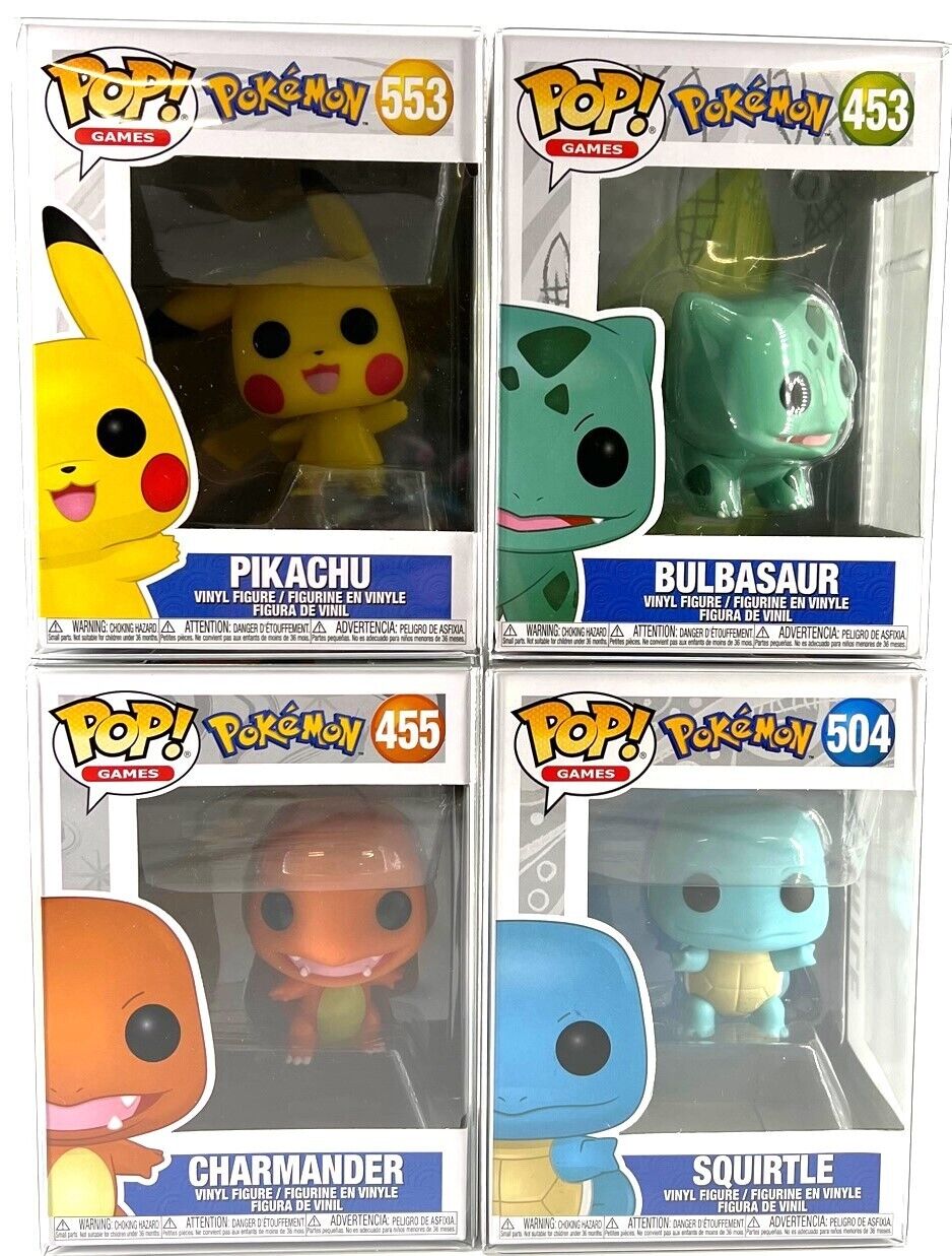 Funko Pop Pokémon Pikachu #553 Squirtle #504 Charmander #455 Bulbasaur #453 Set