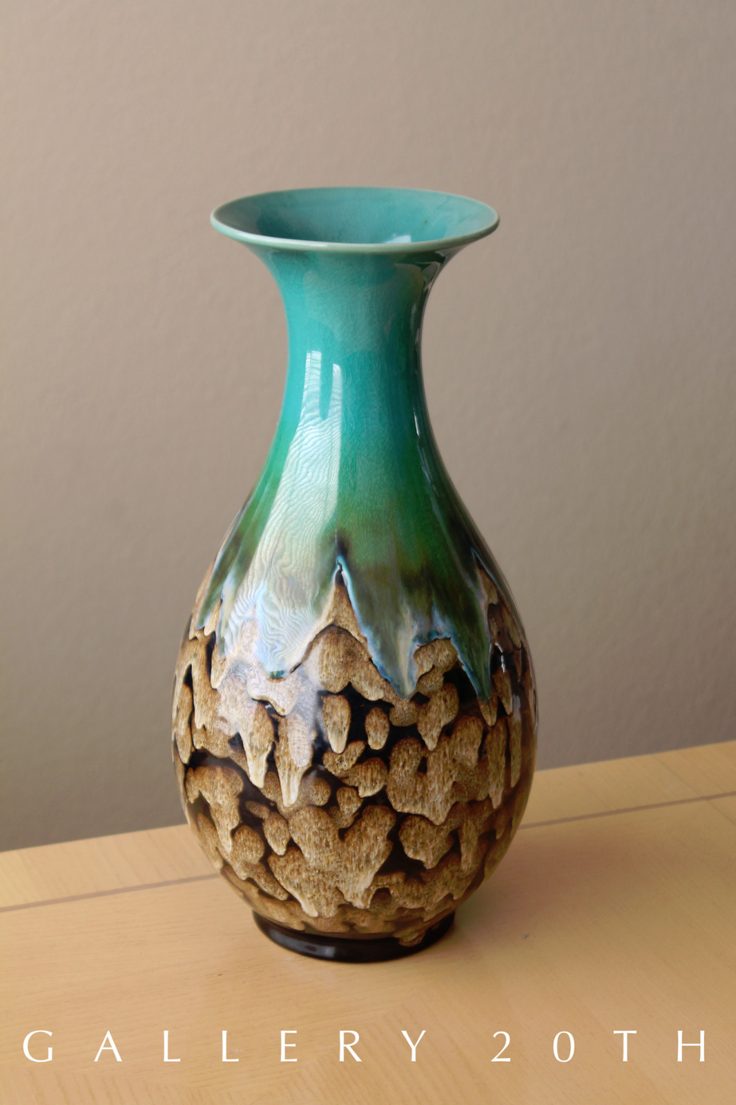COOL DANISH STYLE VTG DRIP GLAZE MODERN VASE PORCELAIN GREEN MID CENTURY 60'S