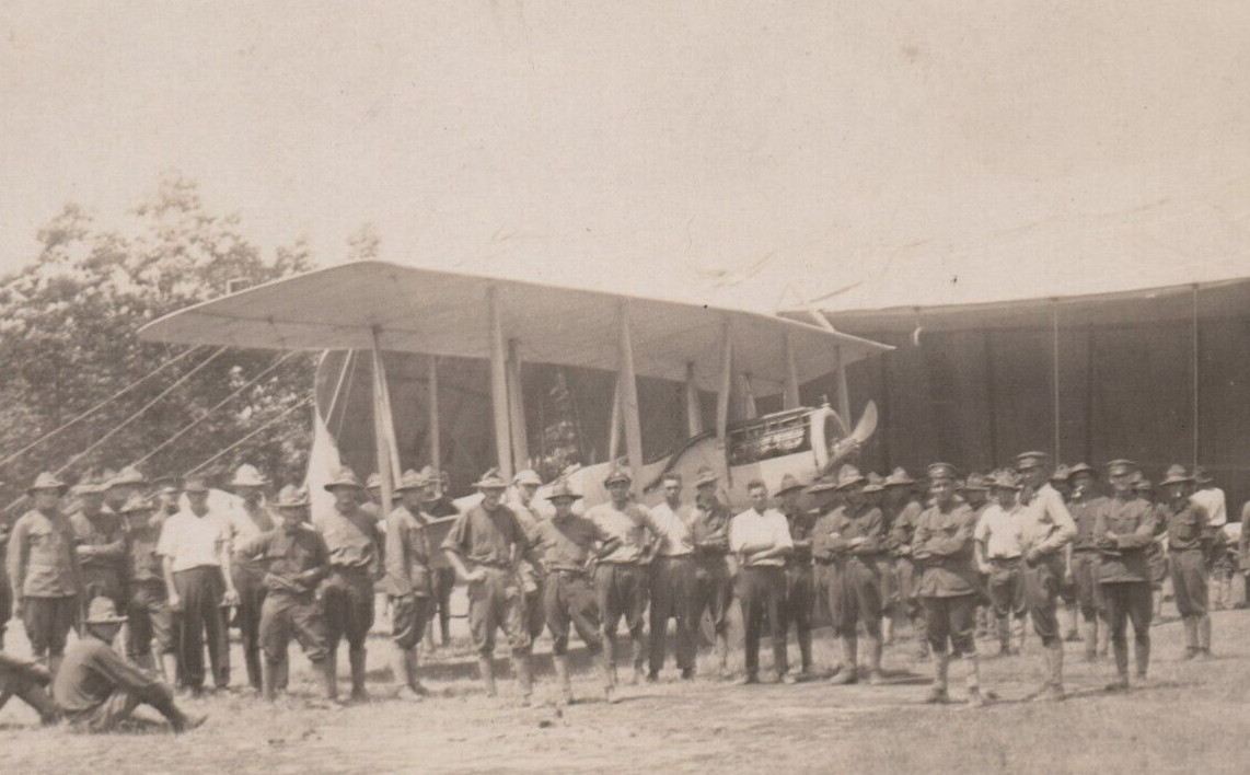 Grayling Michigan 1916 Latest Camp Arrival Airplane Military Men RPPC Postcard