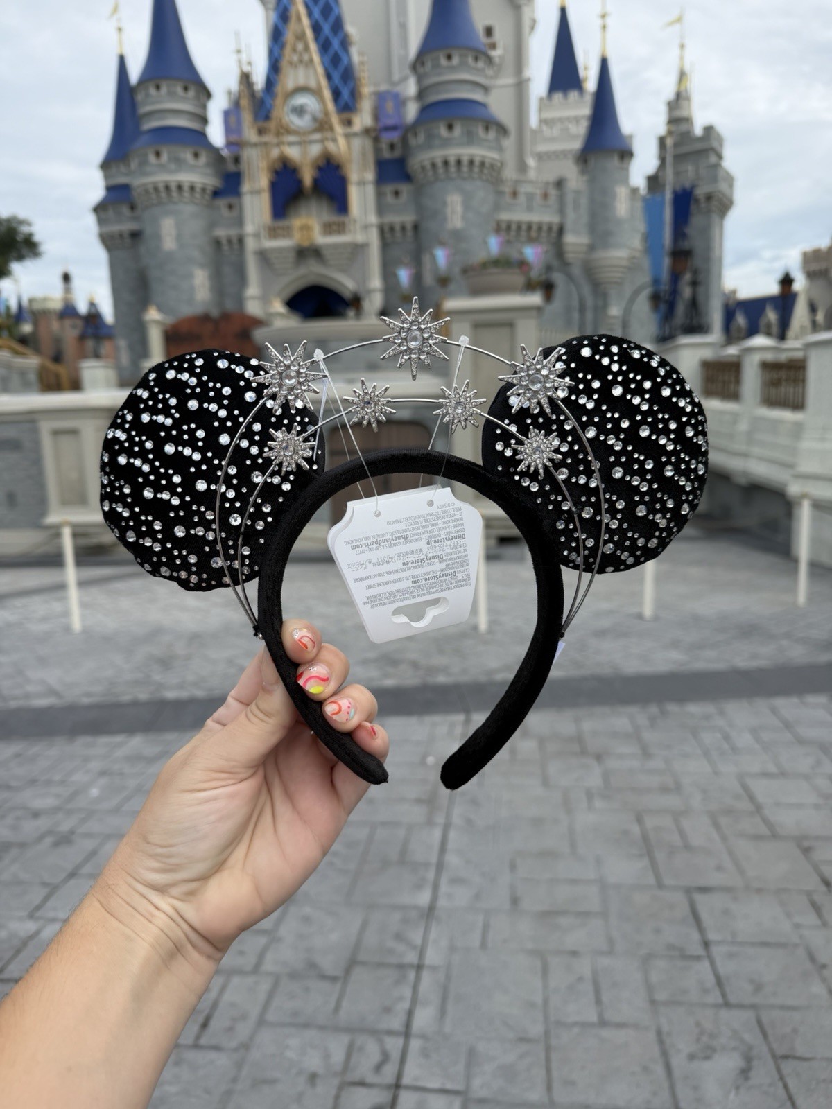 Disney Parks 2026 Black Silver Rhinestone Crown Mickey Minnie Ear Headband New