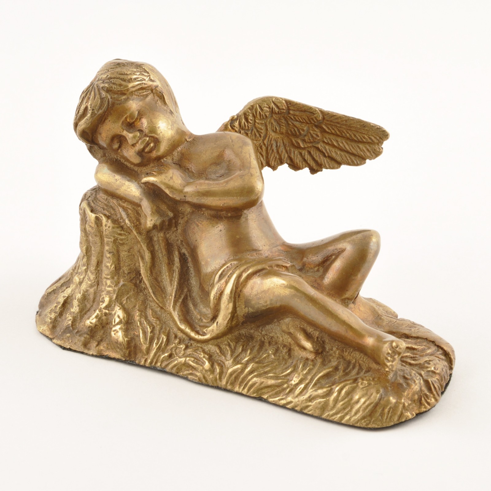 Antique 19th Century Victorian Bronze Sleeping Angel Cherub Figurine Statue