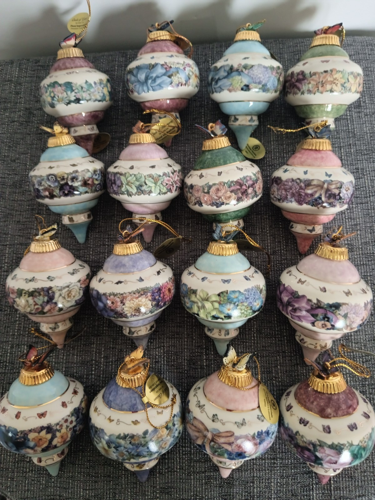 16  Bradford Editions Lena Liu Porcelain Floral Inspirations Butterfly Ornaments