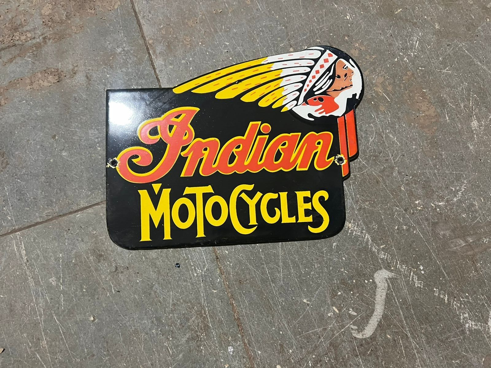 INDIAN MOTORCYCLES PORCELAIN ENAMEL SIGN 10X8 INCHES