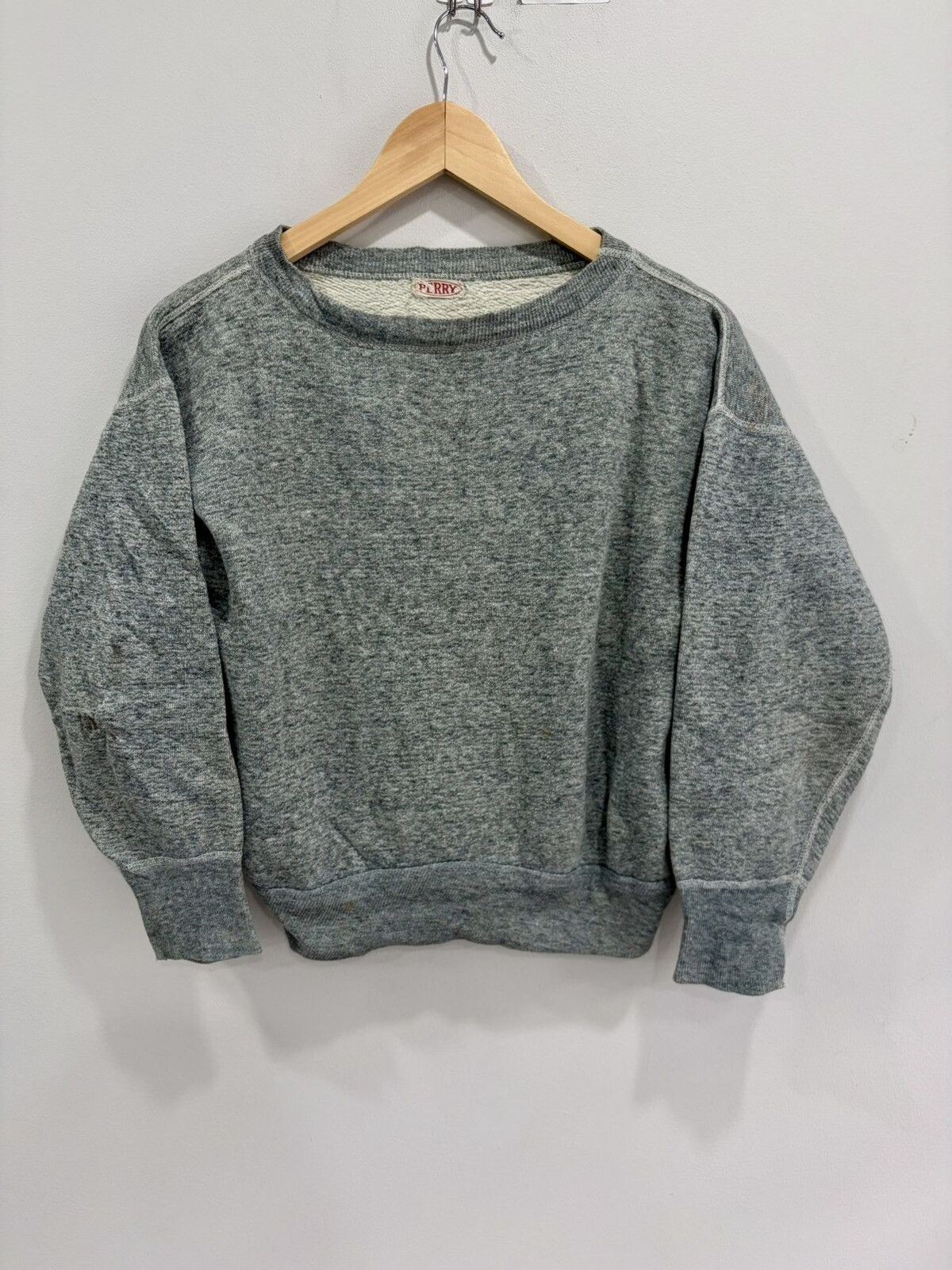Vtg Perry 1950s 60s Sweater Grey Blank Sweatshirt crewneck v