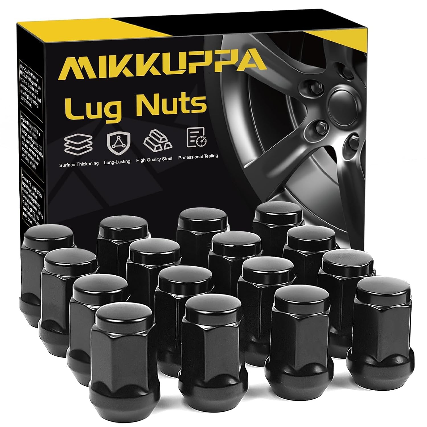 MIKKUPPA M12x1.5 ATV Lug Nuts, Black 16PCS 12x1.5 Aftermarket Lug Nuts