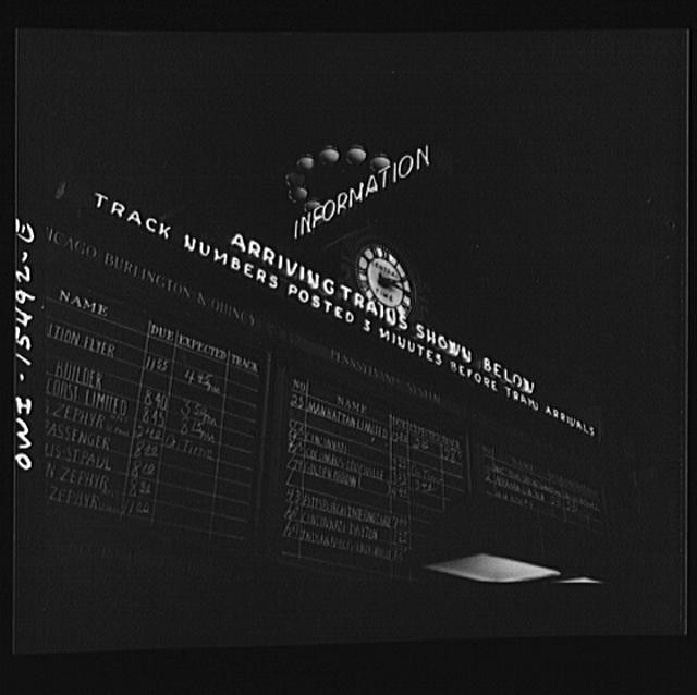 Photo:Chicago Illinois Union Station Train Information Sign 1930s