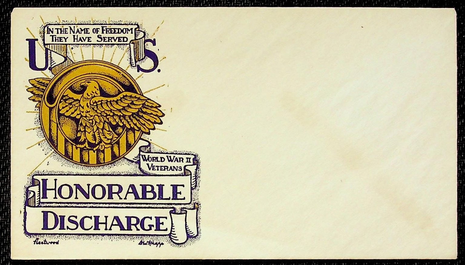 Wwii US World War II Veterans Honorable Discharge Commemorative Envelope Home