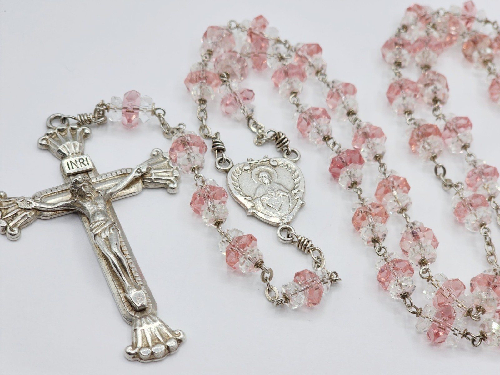 Vintage Wolcott Sterling Silver Catholic Rosary Unbreakable Ornate Crucifix