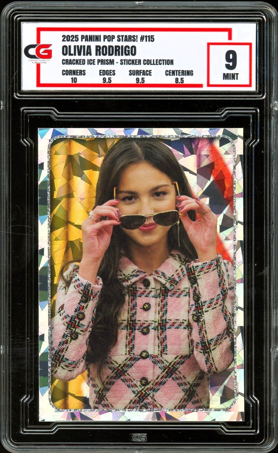 2025 Panini Pop Stars Sticker #115 Olivia Rodrigo CRACKED ICE ~ CG 9 MINT