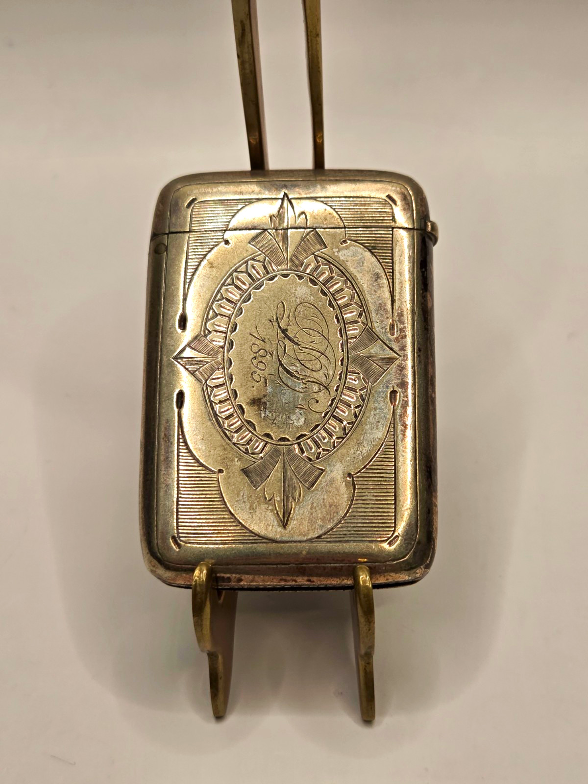 Antique Victorian 1895 HJ&Co Marked Engraved Vesta Case Match Safe