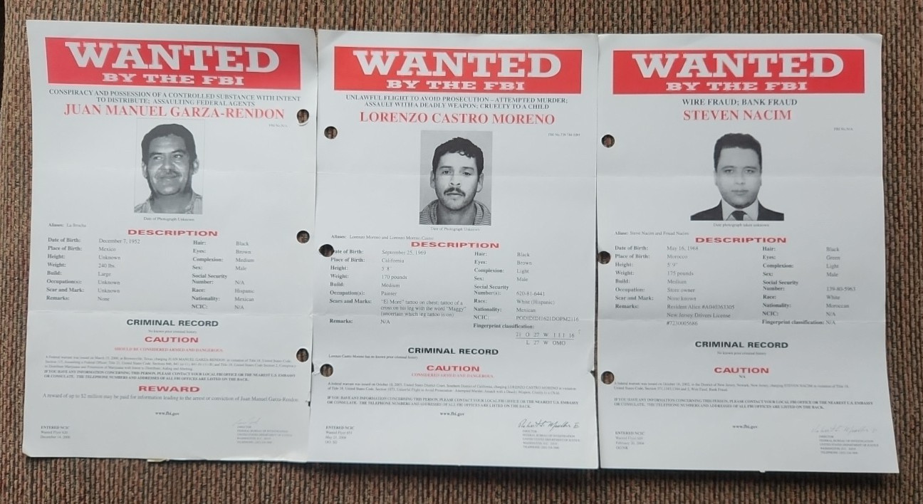 Juan Manuel Garza-Rendon Lorenzo Moreno Steven Nacim Wanted Posters Lot VINTAGE