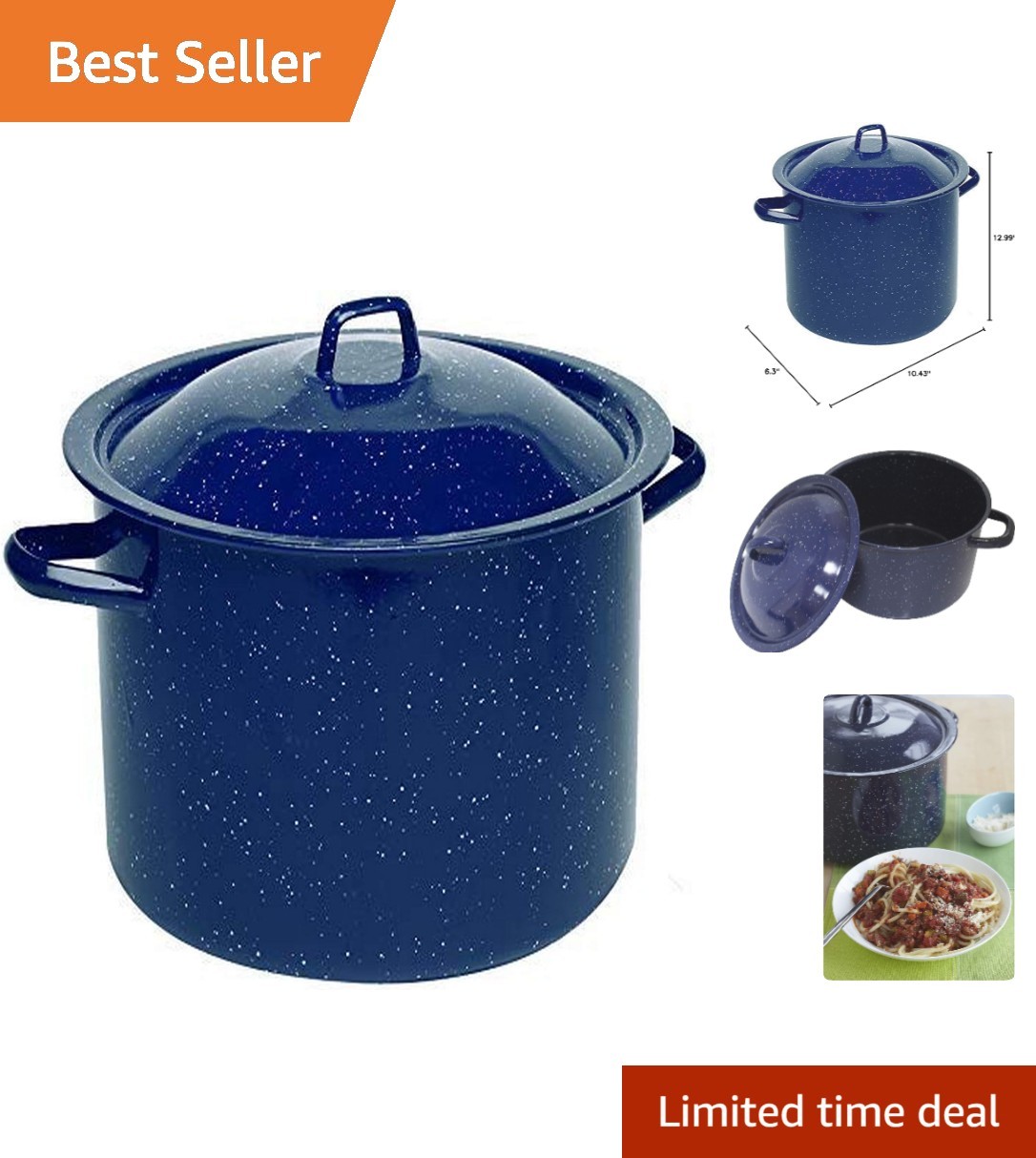 Durable 7.75-Quart Blue Speckled Enamel Cookware for Perfect Meal Preparation