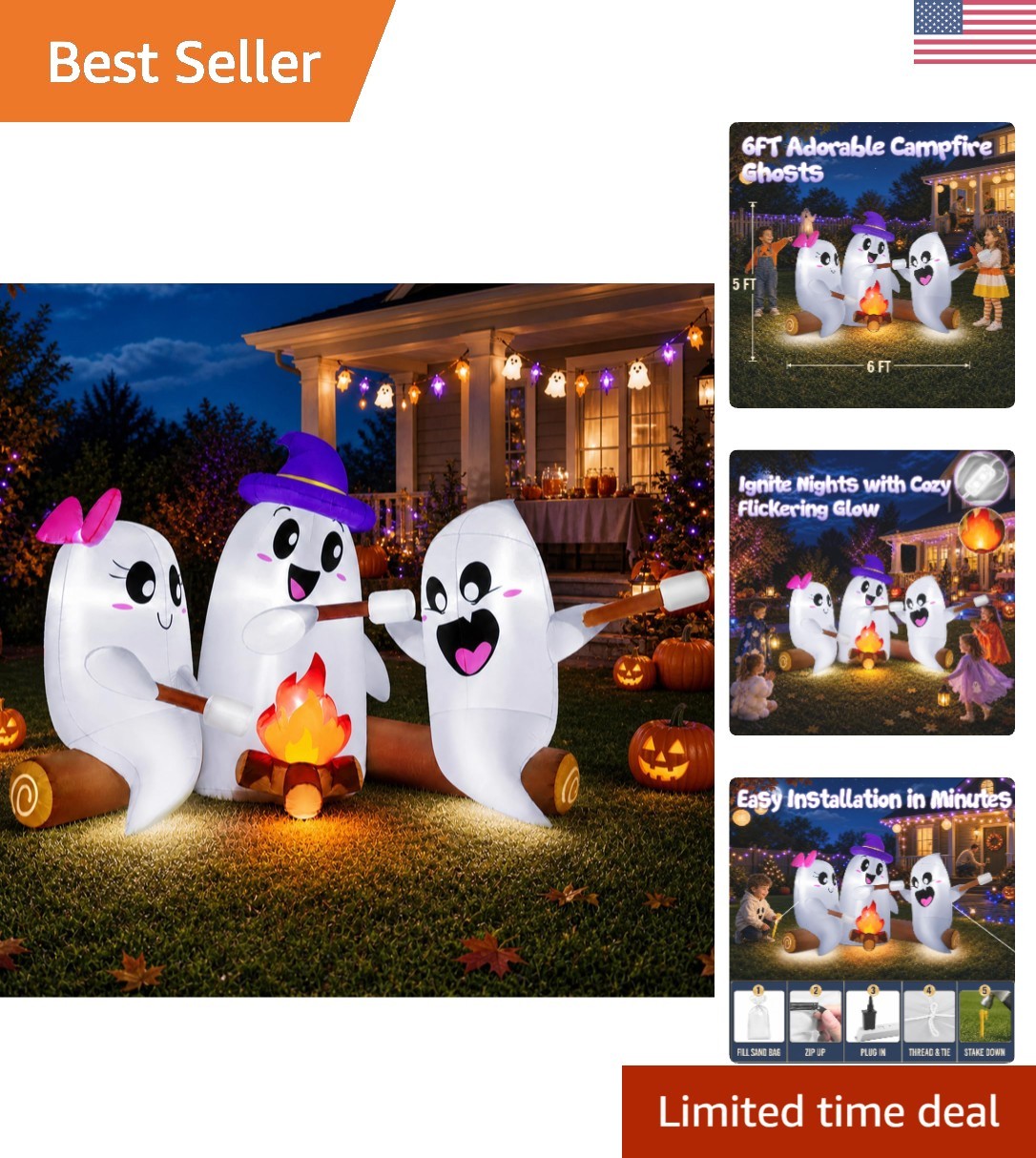 6FT Cute Halloween Ghosts Blow Up Decoration – Perfect for Family Fun Outdoors