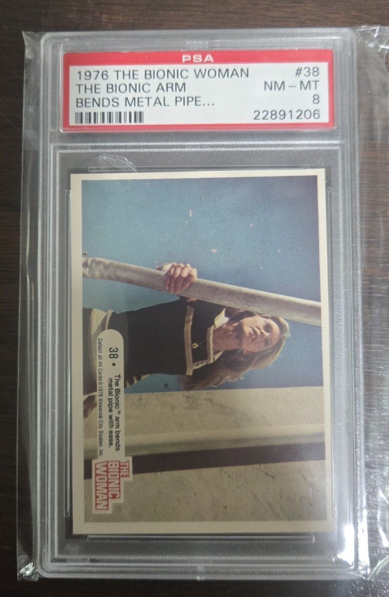 1976 Donruss The Bionic Woman The Bionic Arm Bends Metal Pipe #38 PSA 8