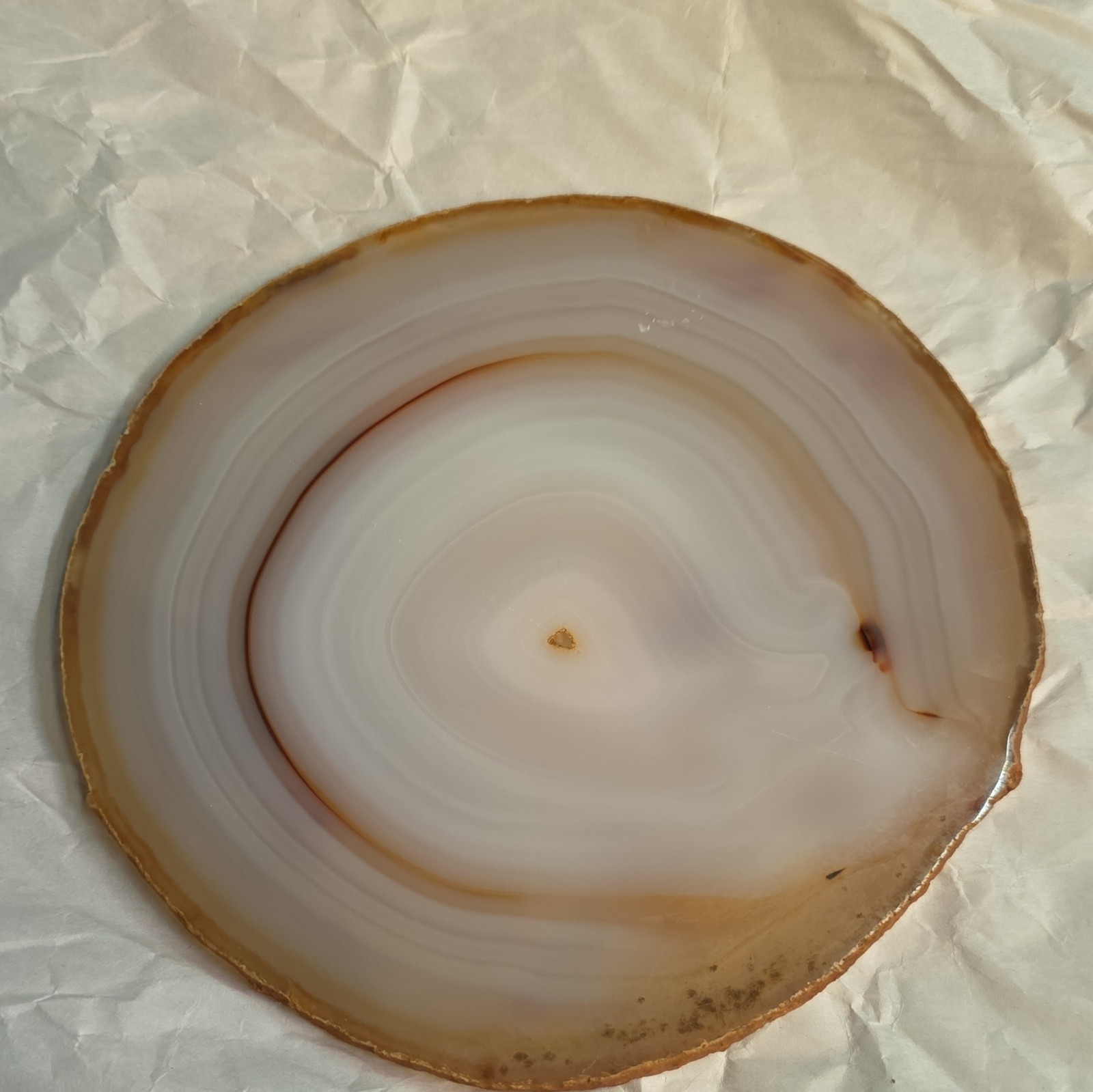 Polished Banded Agate Round Slab Slice Beige/White Display Piece Polished Banded Agate Round Slab Slice Beige/White Display Piece