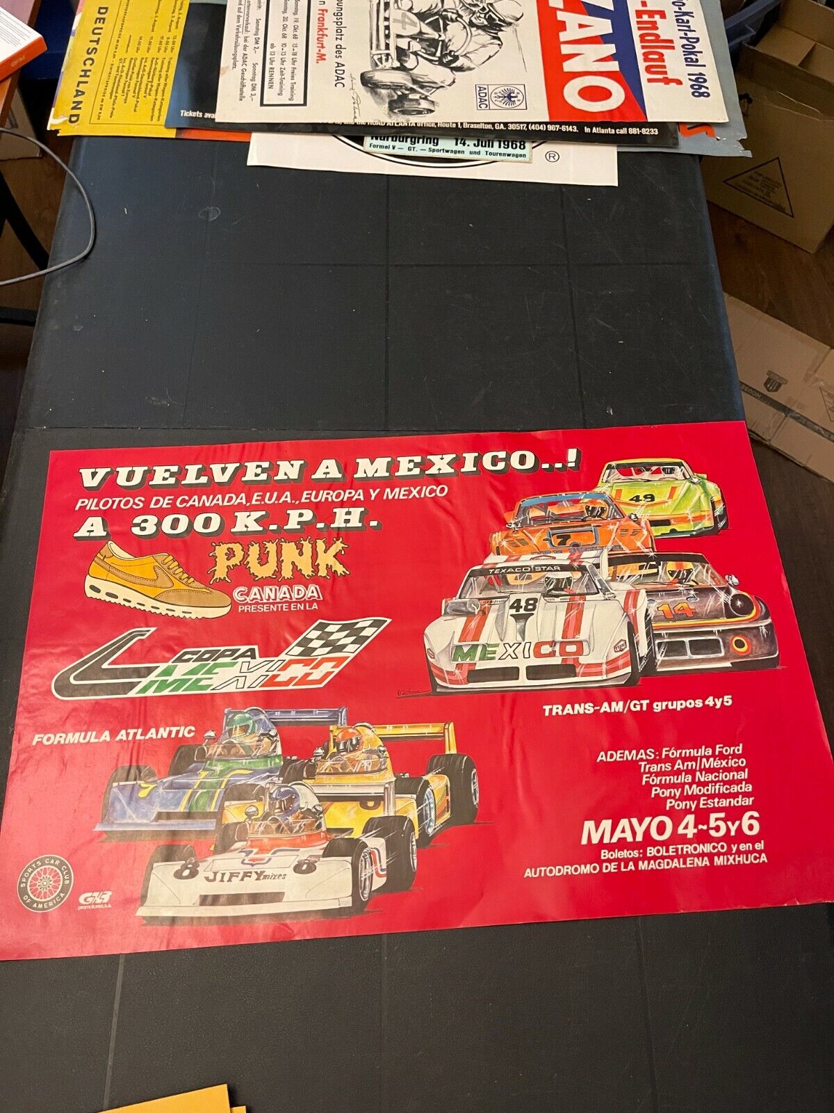 Vintage original poster Vuelven Mexico Formula Car Racing Poster