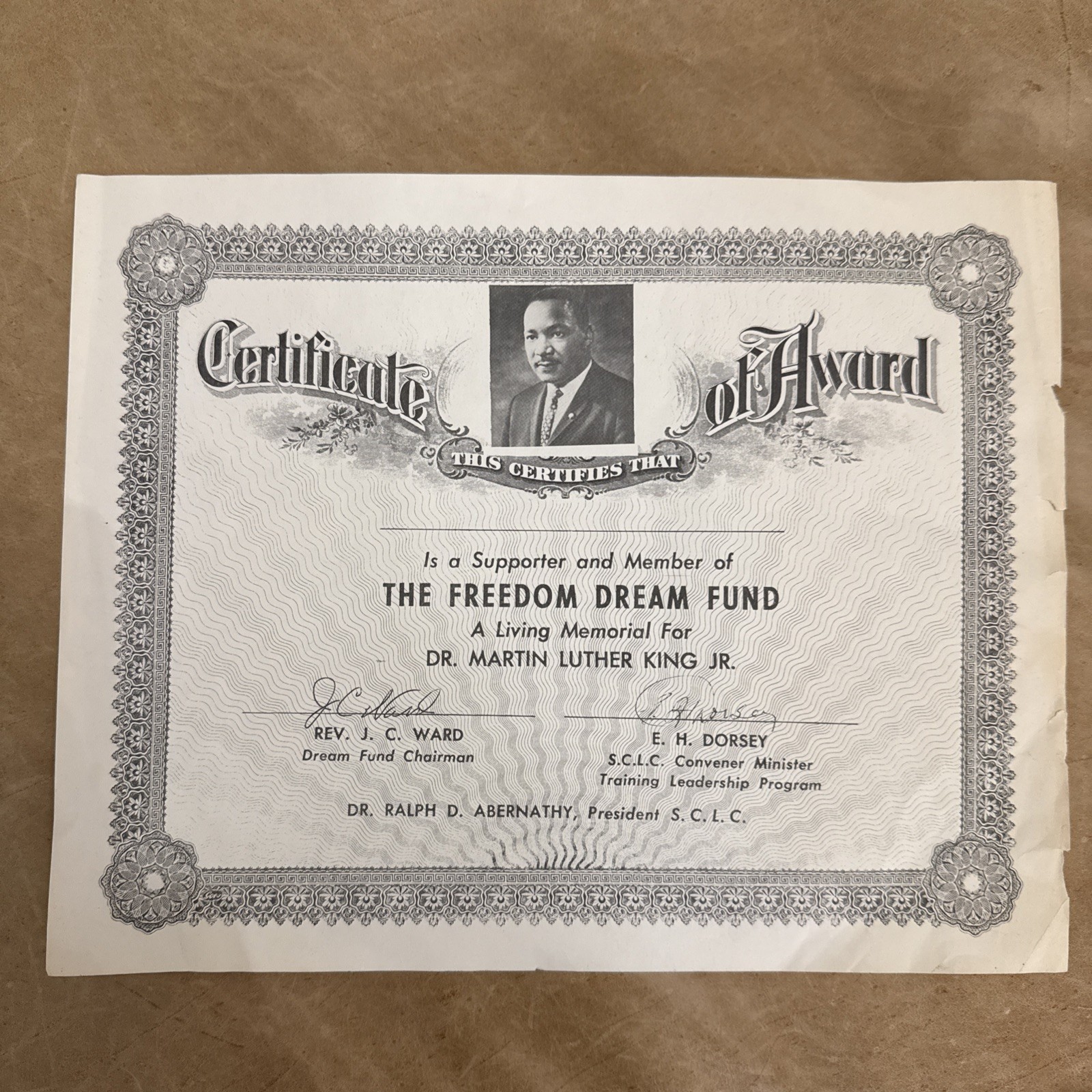 Vintage Dr Martin Luther King Jr SCLC Freedom Dream Fund Certificate Ephemera