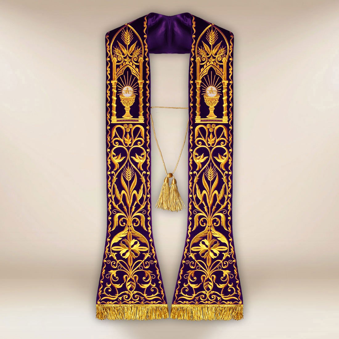 Embroidered Roman Stole on Plush “Chalice”