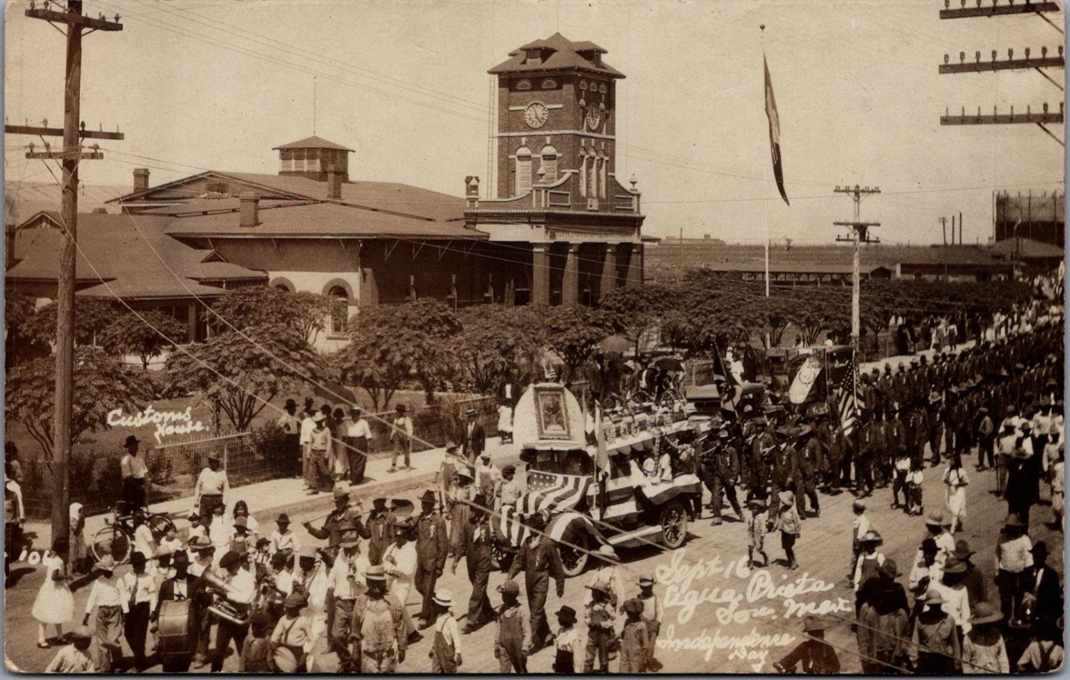 1920 Agua Prieta Mexico Independence Day Parade RPPC Customs House
