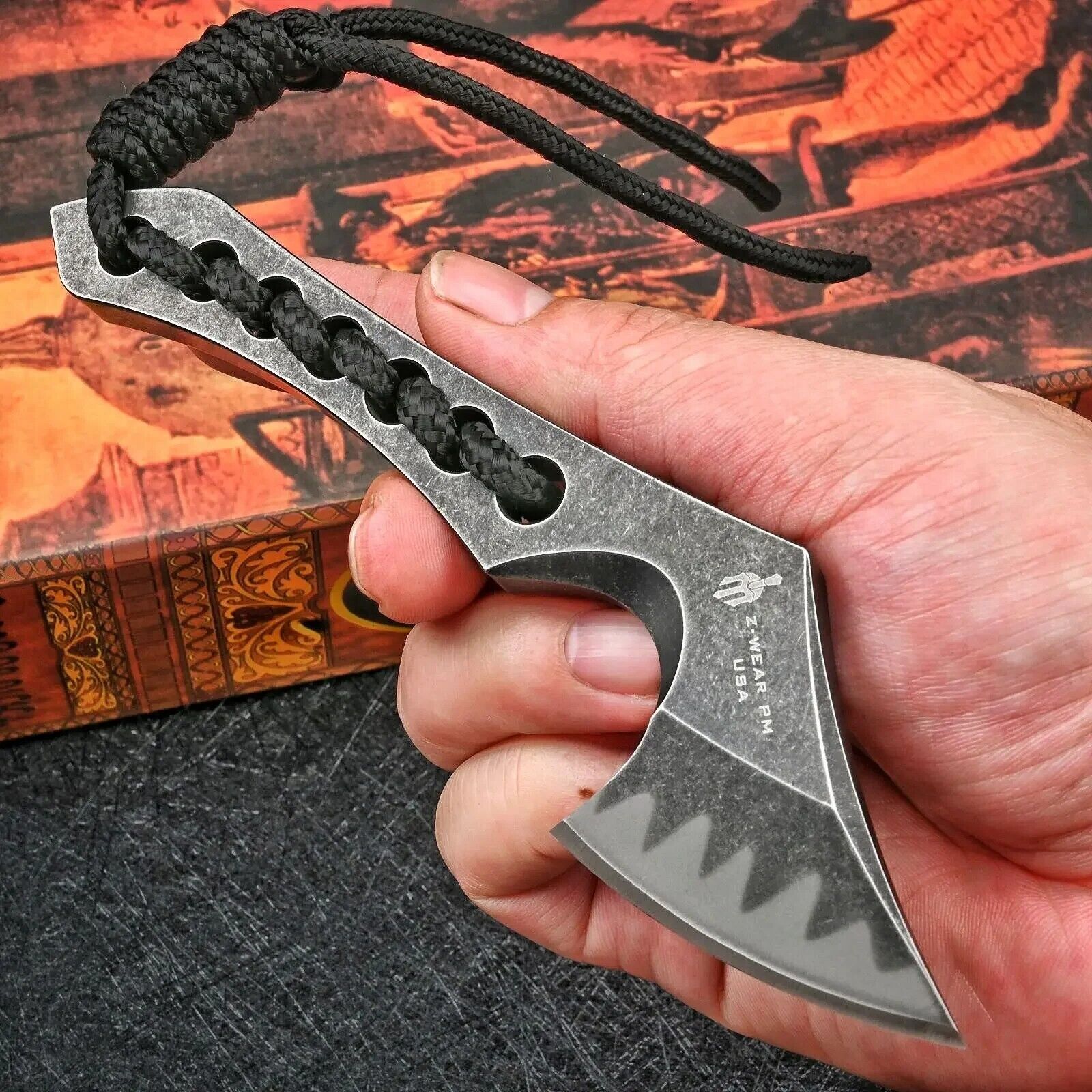 Mini Axe Knife Fixed Blade Hunting Survival Tactical Military Army Z-Wear Steel