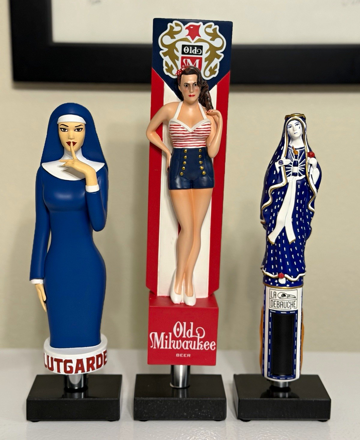 Lot of 3 VERY RARE Beer Tap Handles: Lutgarde, Old Milwaukee, and La Debauche