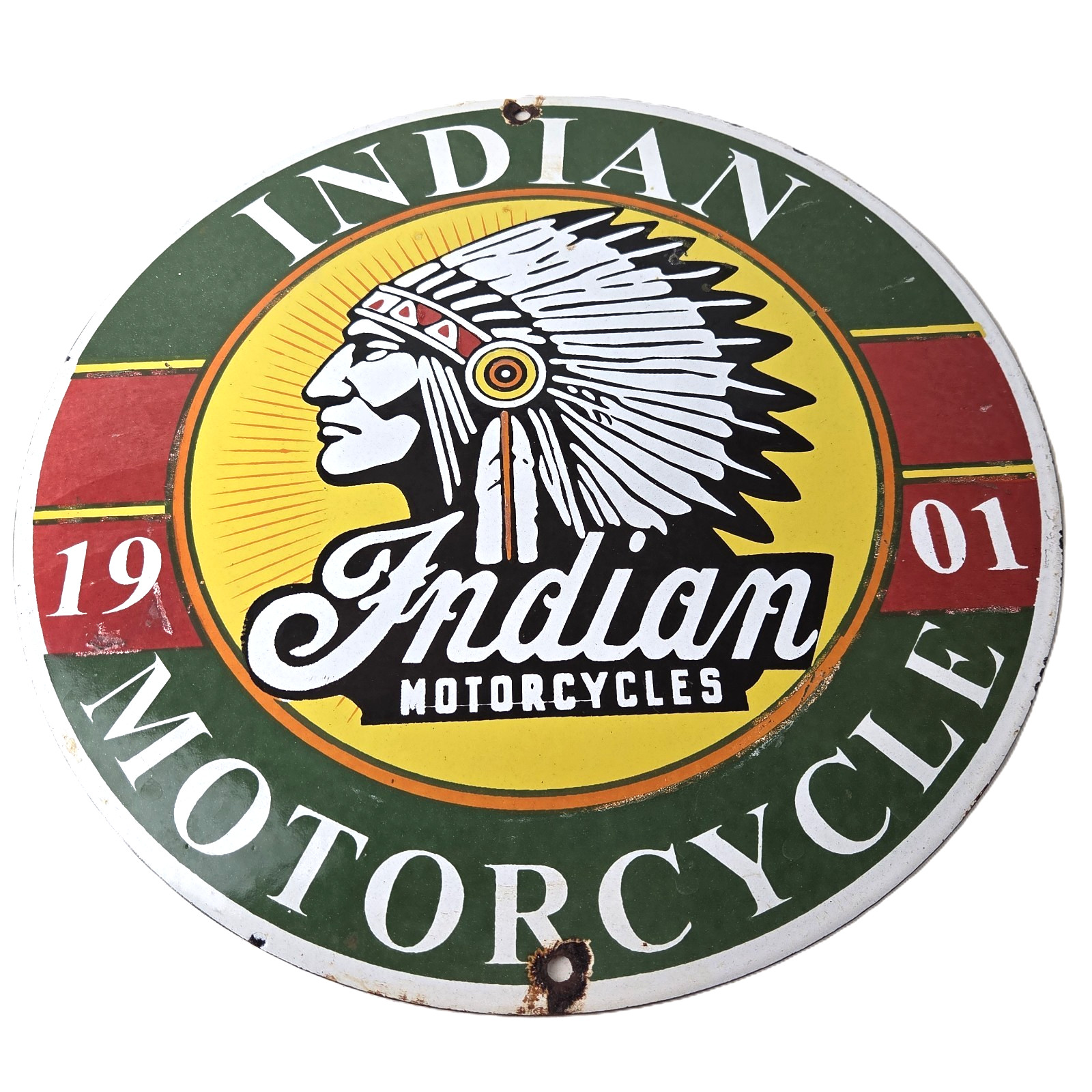 Vintage Indian Motorcycle Sign - Porcelain Gas Station Advertising Dealer Sign