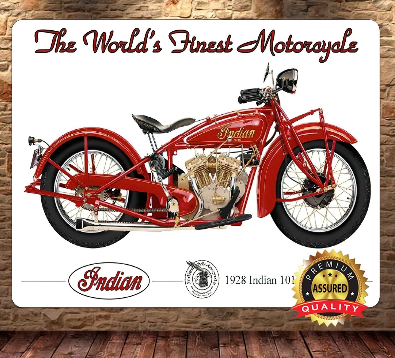 Indian Motorcycles - 1928 - World\'s Finest Motorcycles - Metal Sign 11 x 14