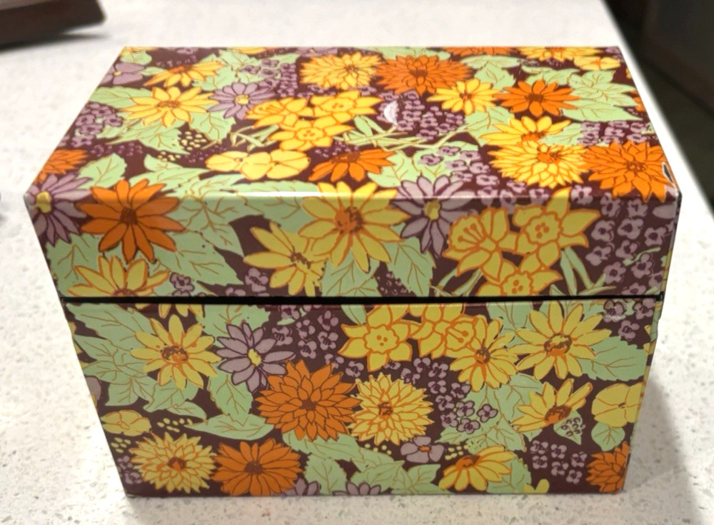 Vintage  1970\'s Syndicate Recipe Metal Box File Flowers VGC