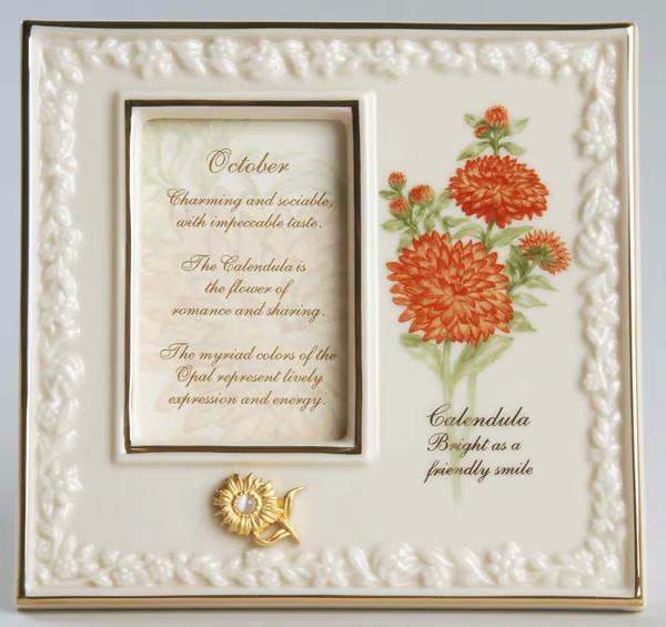 Lenox China Treasures Picture Frame October With Opal Calendula Flower