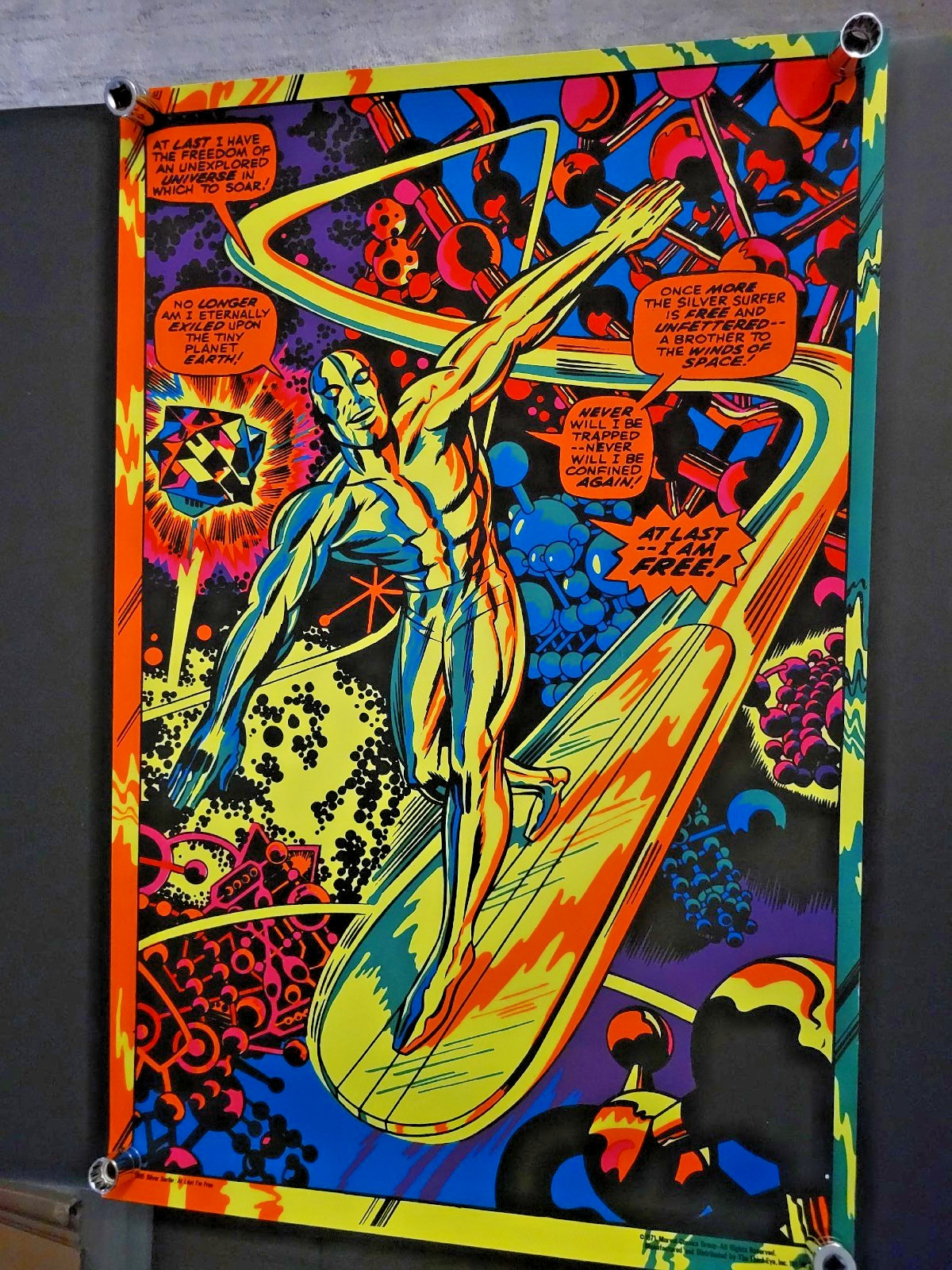 MARVEL SILVER SURFER VINTAGE 1971 THIRD EYE BLACKLIGHT POSTER #4005  BEAUTIFUL