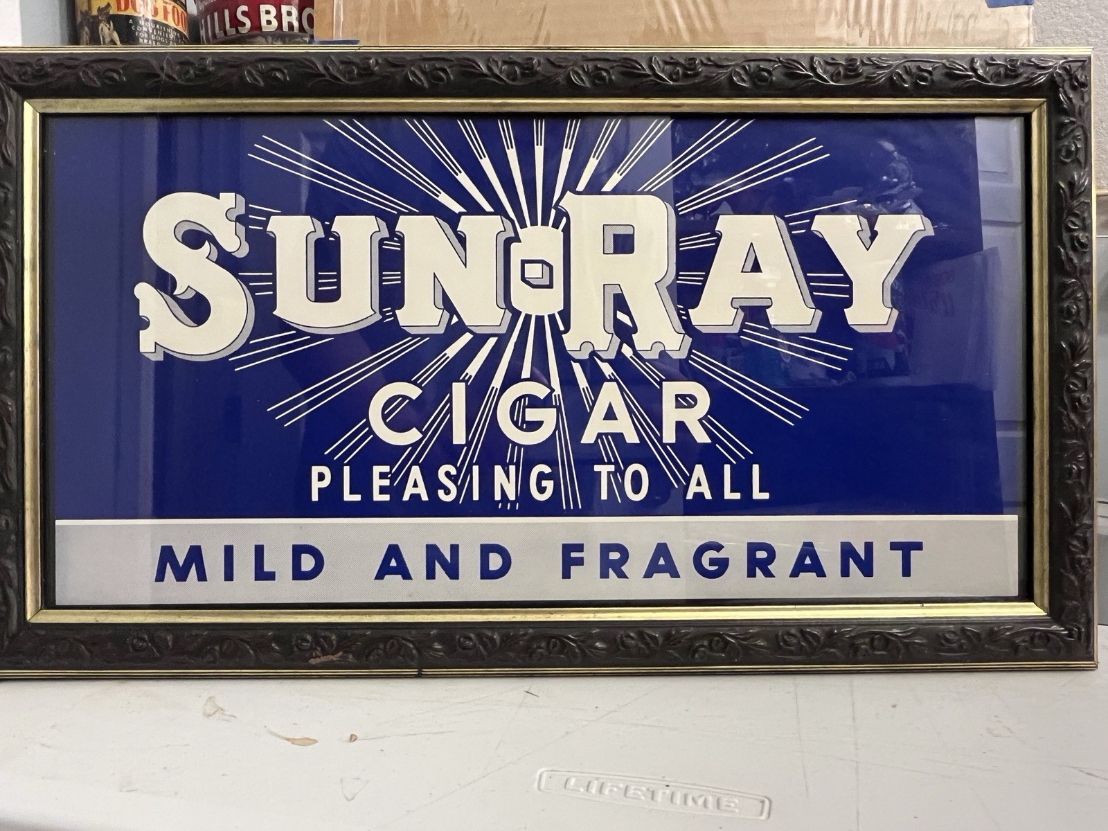 Vintage 1930s Sun-Ray Cigar Store Window Poster Sign - Framed