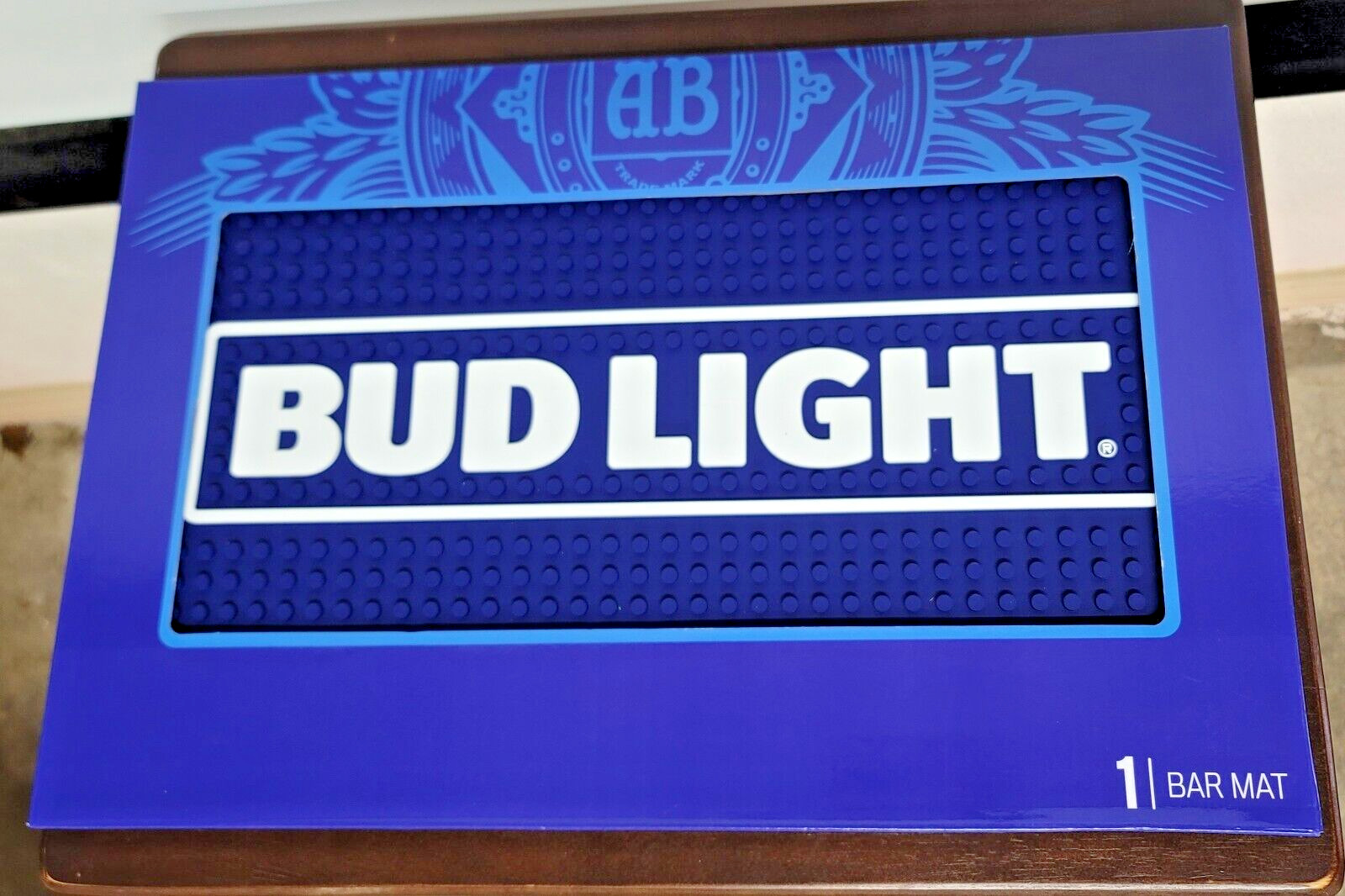 NEW BUD LIGHT LARGE RUBBER BAR MAT COASTER  BEER 12 X 18 BUDWEISER BARWARE