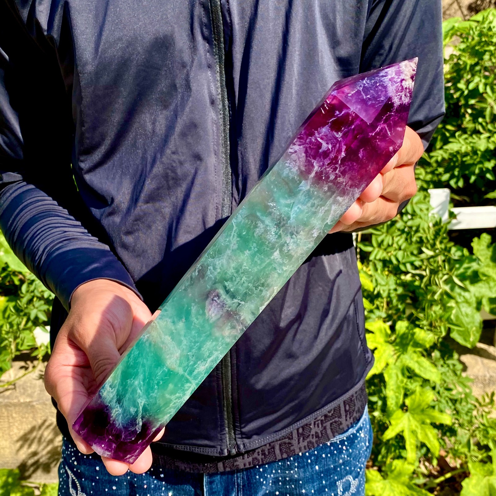 3.1LB  Natural unique colored fluorite pillar quartz crystal sample