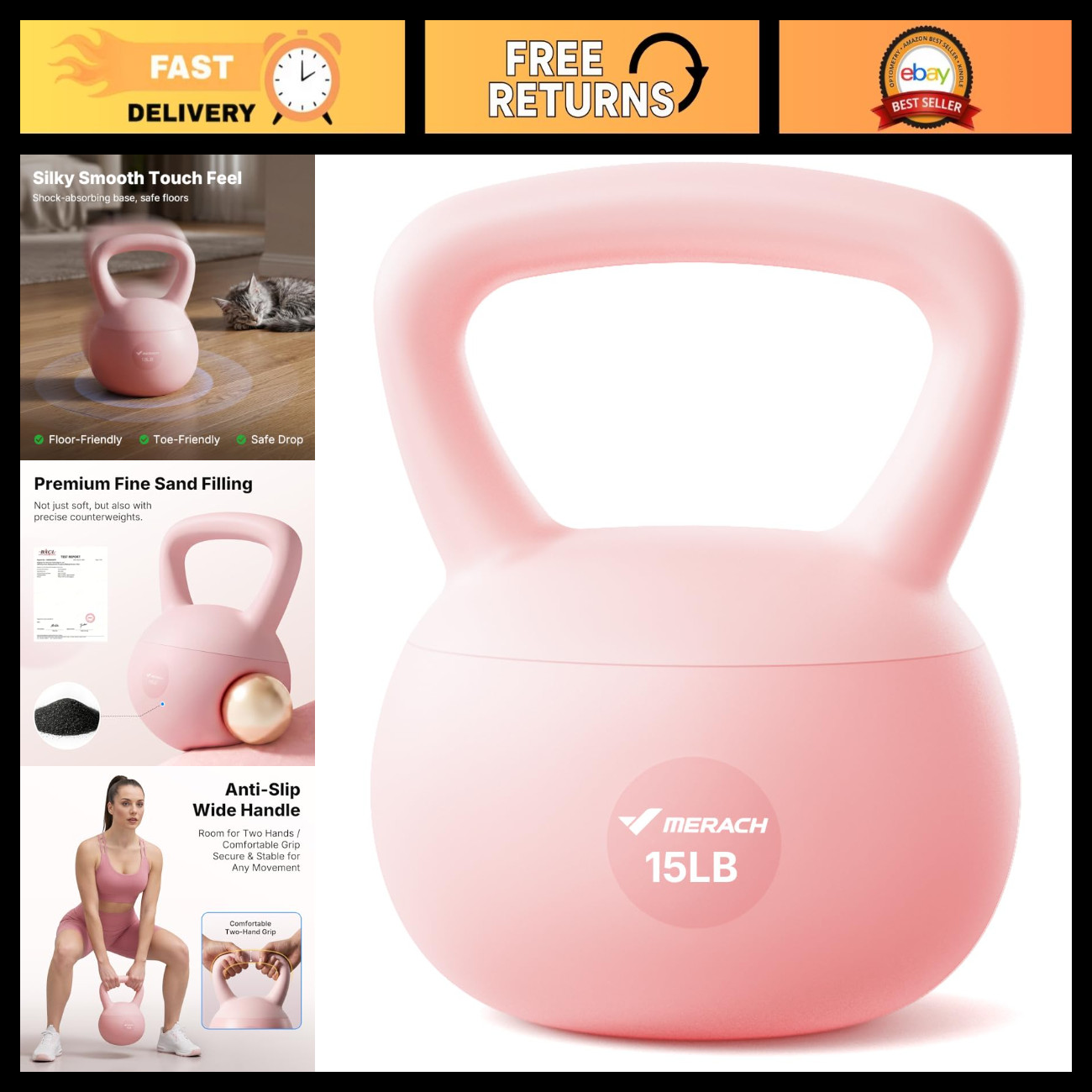 MERACH Soft Kettlebells 15/25 LB Shock-Absorbing Cushioned Base Anti-Slip