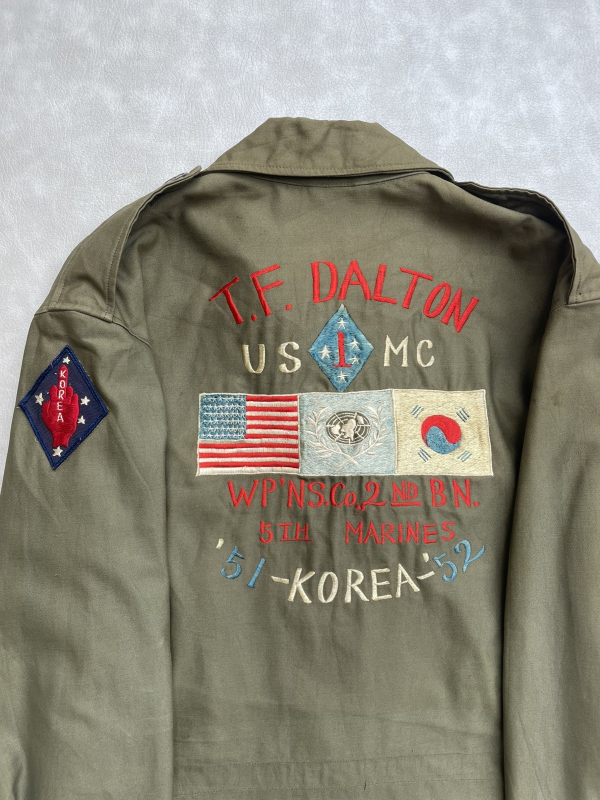 Rare US M-1943 Field Jacket USMC 5th Marines Korean War 1952 Embroidered