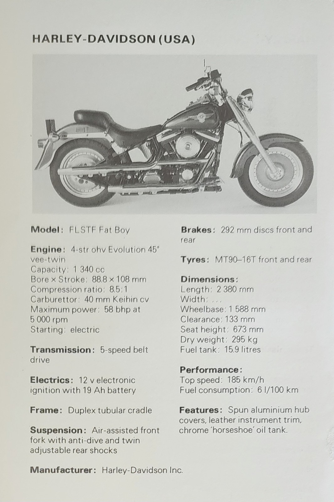 Harley Davidson Fat Boy Motorcycle Picture Original Bike Moto Sheet    