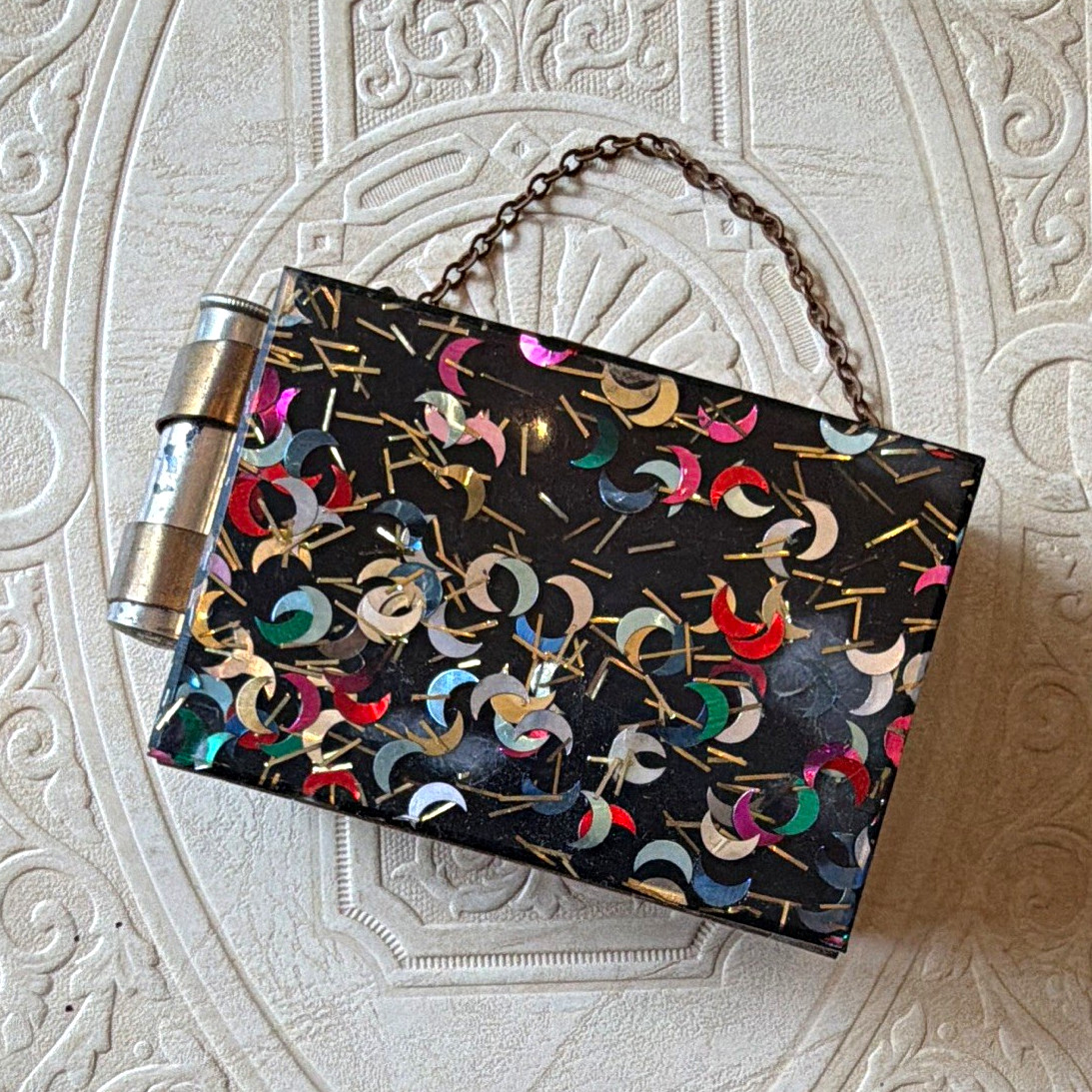 1950s Lucite Confetti Compact Zell Fifth Avenue