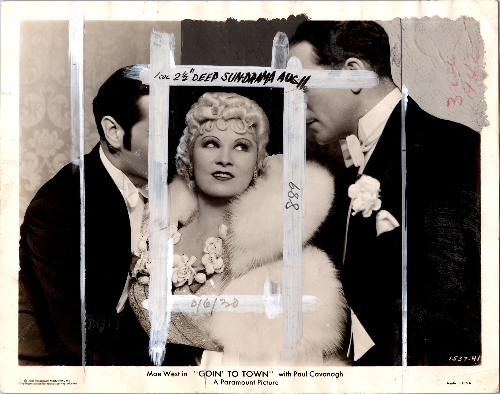 Mae West Goin' to Town 1935 Original Press Photo Newspaper Crop Marking Clipping