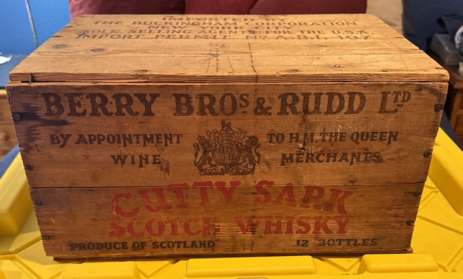 Vintage Cutty Sark Scotch Whisky Wooden Crate Box Berry Bros Rudd 12 Bottle Lid