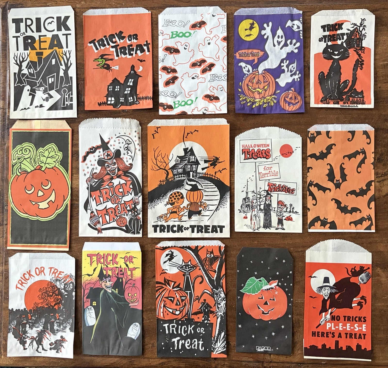 Vintage 1960s-1990s Halloween Paper Trick or Treat Handout Bag Collection