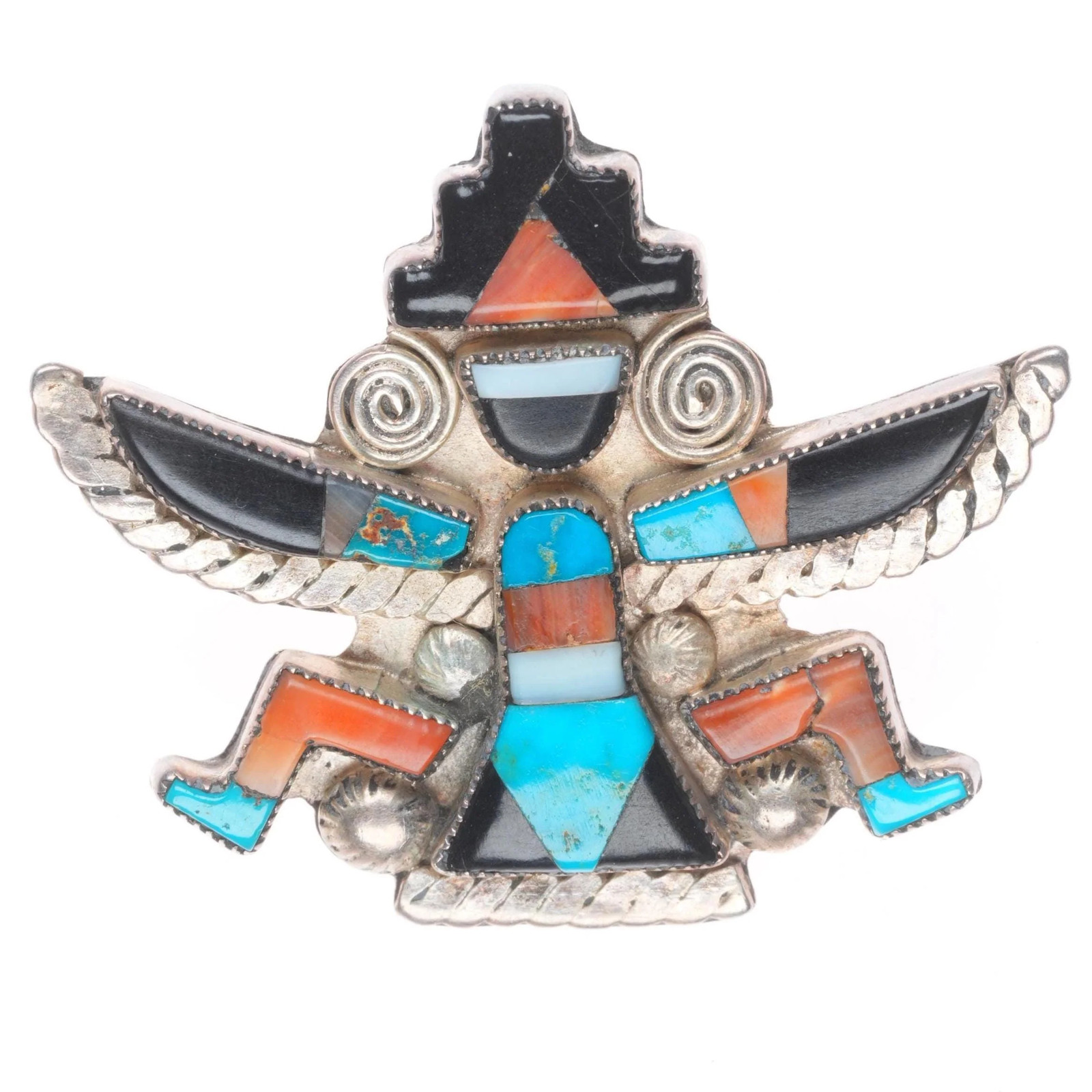 c1940\'s Zuni spiny oyster/turquois/jet/shell knifewing brooch/pin