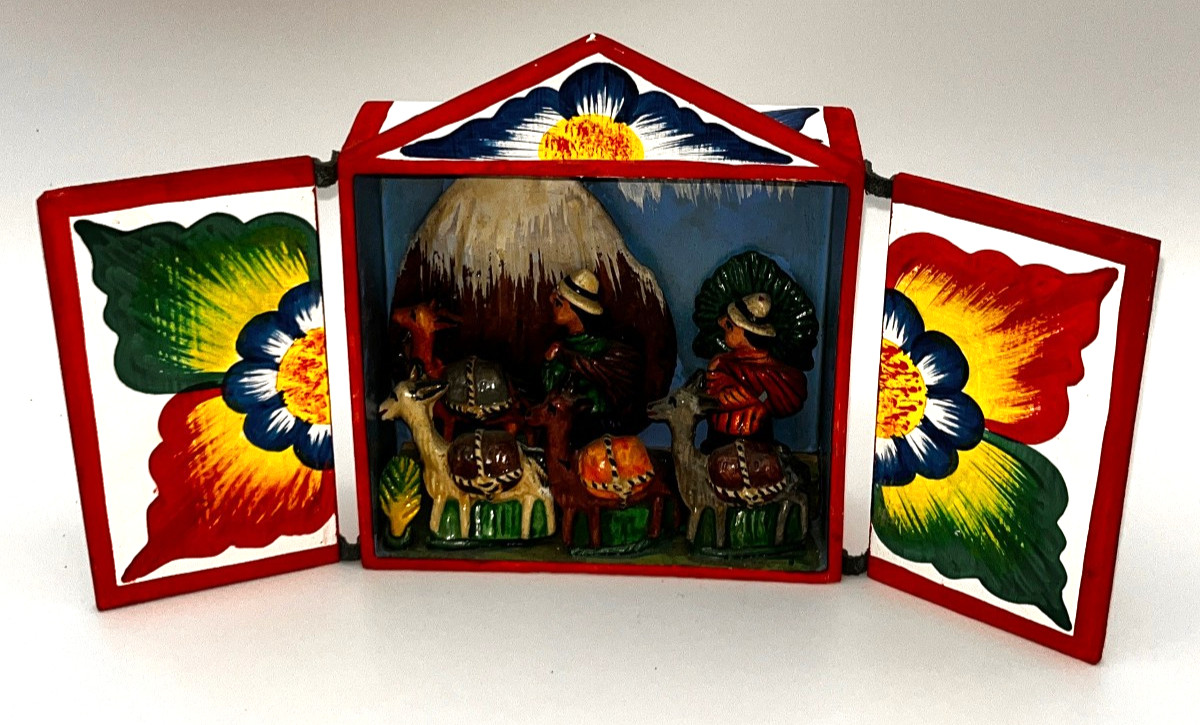 VTG Peruvian Retablo Market Scene Hand Paint Folk Art Shadowbox Diorama 6.5x 12\'