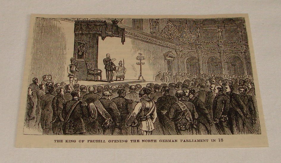 1876 magazine engraving ~ KING OF PRUSSIA At Germany Parliament