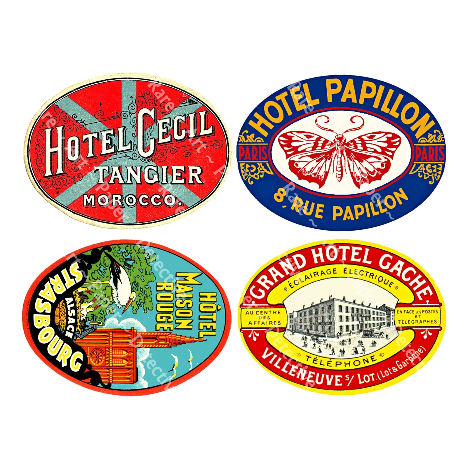 Hotel Luggage Stickers, 1 Sheet, 4 Jumbo Sized Suitcase Decals REPRODUCTIONS