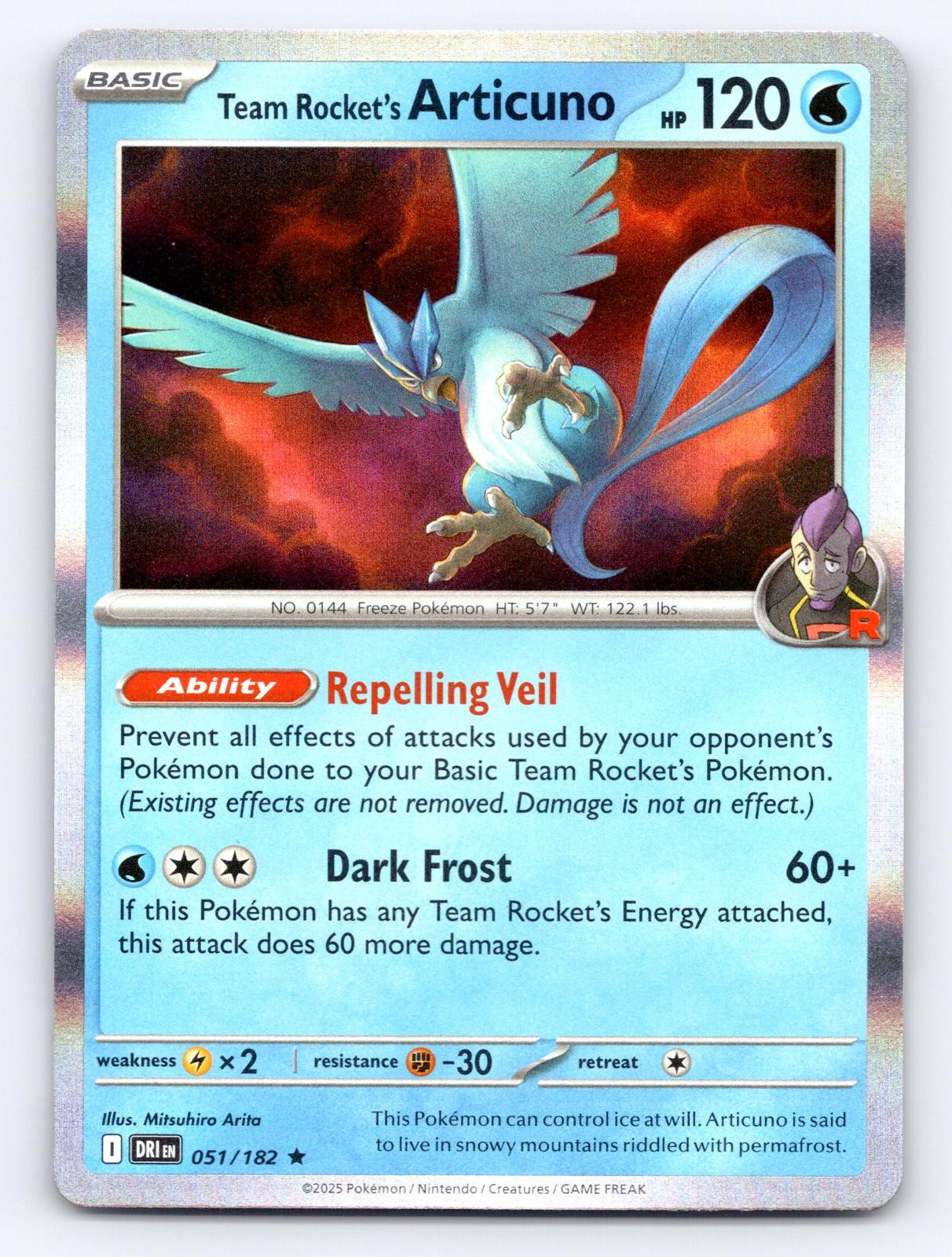 Team Rocket's Articuno 051/182 Rare Destined Rivals Pokemon Holo Near Mint