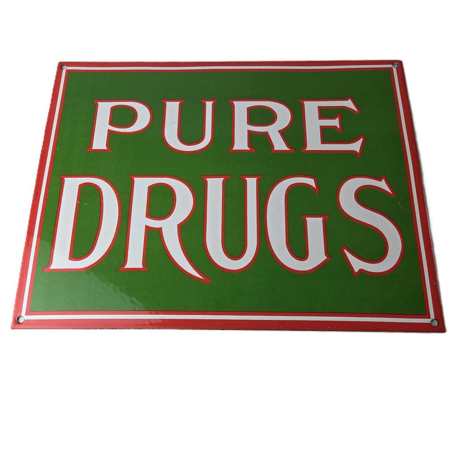 Vintage Pure Drugs Sign - Porcelain General Store Country Gas Oil Pump Sign