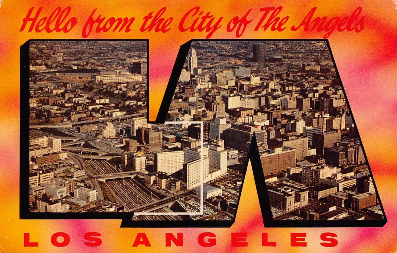 Los Angeles California Hello City Angels Greetings Large Letter L-199 Chrome PC