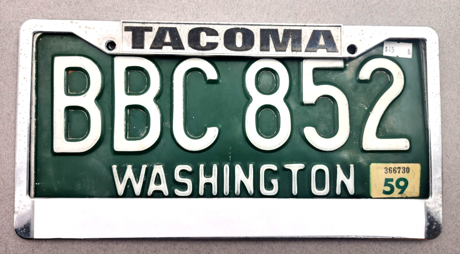 Vtg  1956-1962 Washington State License Plate BBC-852 Pierce County 1959 TABS